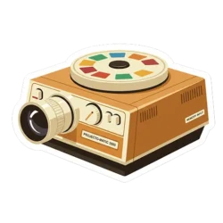 a carousel projector sticker from the 70s, illustrating the presentation slide creator automation